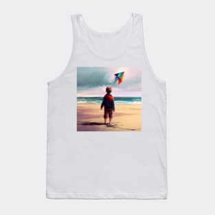 A Little Kid with his Kite on the Beach Tank Top